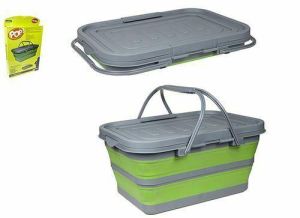 Pop 37L Folding Collapsible Cool Box Camping Food Container - Lime/Grey
