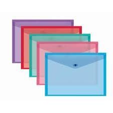A4 Carry Folders 4 Bright Colours Plastic Document Stud Wallet Popper