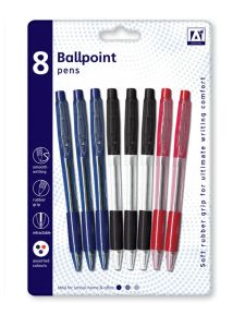 Ballpoint Pen School Home Office Smooth Writing Rubber Grip Assorted Colours