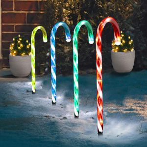 4pcs Light Up Candy Cane Christmas Outdoor Decoration LED Pathway Stake Lights Garden Light