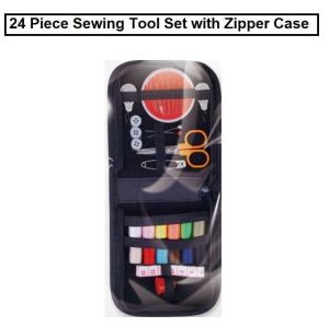 24 Piece Sewing Kit Needle Thread Tape Measure Scissor Pins Zipper Case Set