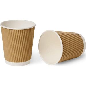 Pack of 12 - 12oz (340ml) Brown Kraft Triple Wall Ripple Paper Coffee Cups