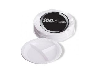 100pc Deluxe 9'' 3 Compartment Round Plastic Plates