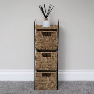 Seagrass Woven 3 Drawer Storage Tower Storage Unit Basket Storage Shelf