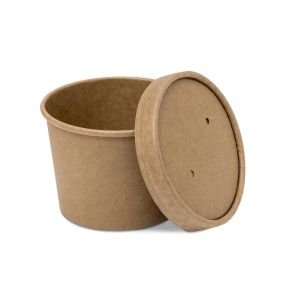 Brown Kraft Paper Cups with Lids Takeaway Soup Containers with Lids (8ozX25)