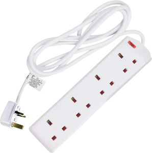 4 Gang Way Power Adapter Extension Lead UK Socket Plug Socket Cable 5M(White)