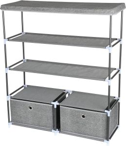 4 Tier Multipurpose Storage Organizer Shelf With 2 Drawers (Light Grey)