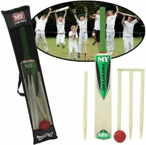 Junior Cricket Wooden Set Kids Size 3 Wickets Bat Ball Stumps Outdoor Garden Toy