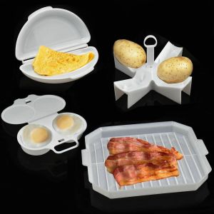 Microwave Breakfast Cooking 4Pcs Set Egg Poacher Bacon Potato Omelette Maker