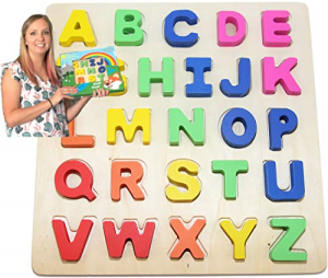 CHUNKY Wooden Alphabet Toddler Puzzles Toys Big Bright Color ABC Letter For Kids