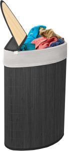 MantraRaj 58L Bamboo Laundry Basket Triangle Foldable Storage Hamper With Removable Washable Cover Laundry Bins Laundry Hamper with Lid