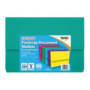 NEW! Card Document Wallets Assorted Foolscap Pack of 12 302396