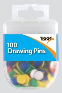 100 Coloured Drawing Pins Office Cork Board Safety Stationery Push Notice Head