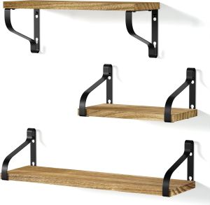 3 PCS Wooden Floating Shelves Wall Mounted Display Storage Hold Rustic Industrial