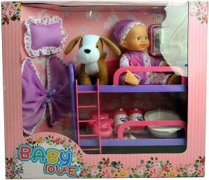 Baby Bunk Bed With Dog and Doll For Childrens 22cm Baby Doll With A Stuffed Puppy