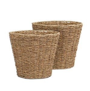 Pack of 2 Seagrass Waste Paper Basket Bin Versatile Round Wastebasket for Garbage and Rubbish