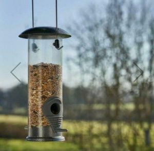 Metal Hanging Seed Feeder Station With Handle & Roof For Birds In Garden, House