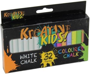 Kreative Kids 32 Piece White And Coloured Chalk Pack