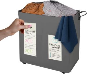 120L Collapsible 2 Section Laundry Storage Basket on Wheels Mesh Cover - GREY