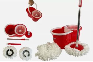 360° Spin Mop And Bucket Set With 2 Super Absorbent Microfiber Mop Heads Floor Cleaning Mop Set