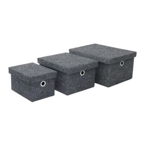 Set Of 3 Shadow Rectangular Fabric Storage Box With Hole Handles For Home, Office Use