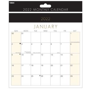 2022 Premium Medium Square Monthly 21cm Square Calendar With Hanging Ribbon