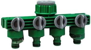 4 WAY TAP CONNECTOR ADAPTER GARDEN HOSE PIPE ADAPTOR 3/4" OUTLET SPLITTER