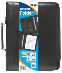 A4 Black Deluxe Executive Conference Folder Portfolio Calculator Ring Binder 