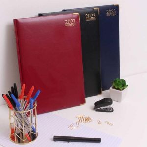 2023 A4 Week To View Diary Metal Corner WTV Diary Padded Hardback Gilt Edge With Metal Corners For Student, Teacher, Home, Office, Business