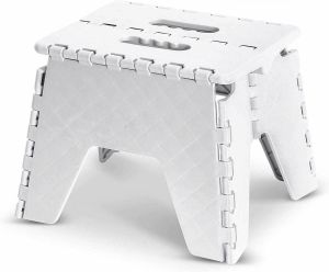 White Color Plastic Folding Step Stool With Non Slip Surface For Traveling Children Use