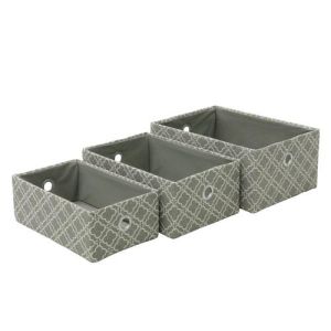 3 Pieces Rectangular Fabric Cardboard Storage Basket With Hole Handle For Multipurpose Use Home, Office