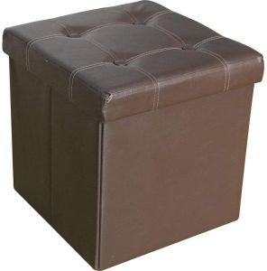 Single Foldable Storage Ottoman Lid heavy duty leather Pouffe foot stool
