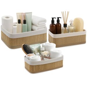 Bamboo Storage Baskets Set of 3 Durable Storage Organiser Shelf Basket Stackable