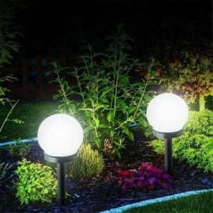 2 White LED Solar Power Ball Garden Lights Automatic Night Light Duration 6 Hrs