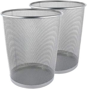 MantraRaj Silver Round Metal Mesh Waste Paper Bin Lightweight Circular Mesh Trash Can Waste Basket Garbage Can Waste Bin