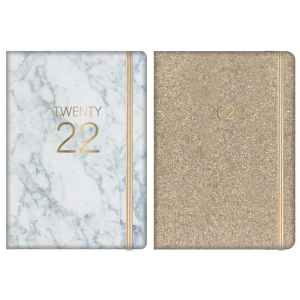 2022 A5 Week to View Diary Weekly Organiser Gold Marble Padded Cover Planner