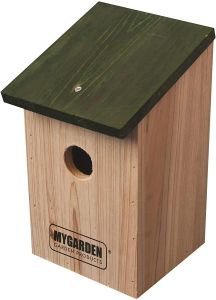 Wild Bird Wood Nest Box With Roof For Small Birds Sparrows, Blue & Great Tit