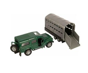 Teamsterz Land Rover 4x4 & Livestock Trailer Farm Toys Diecast in Red and Green