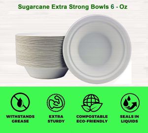 Sugarcane White Paper Bowls 6 oz Extra Strength Bagasse Disposable (50PC).