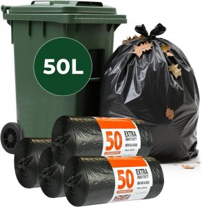 Heavy-Duty Black Refuse Sacks Bin Liners 50L 790x680mm Bin Bags Leak Resistant Recycling Rubbish Bags
