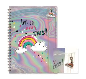 A5 Rainbow Notebook Spiral Bound ''Im So Over This'' Lined PVC Zipper Wallet New