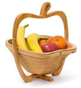 Foldable Apple Shaped Basket Collapsible Bamboo Traditional Fruit Bowl Holder Basket