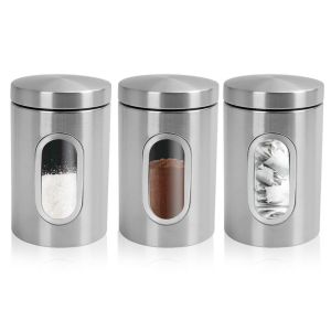 3 PC Kitchen Canister Set Food Storage Container Set Stainless Steel Coffee Tea Sugar Caddy With Lids