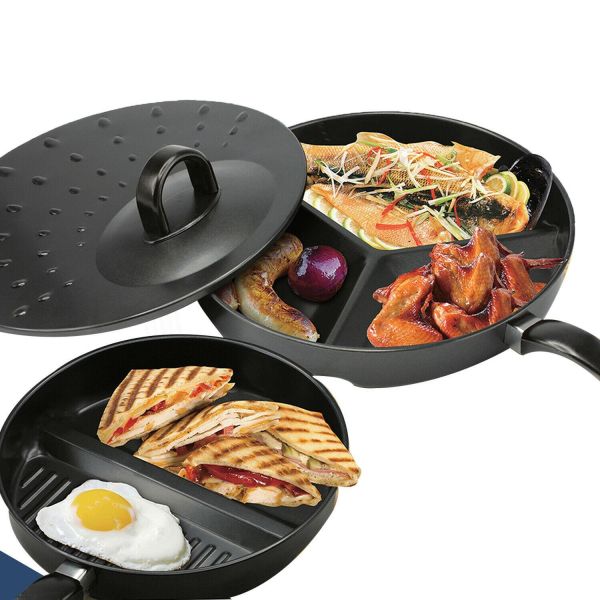 3 In 1 Multi Section Non Stick Frying Pan Divider Kitchen Cook