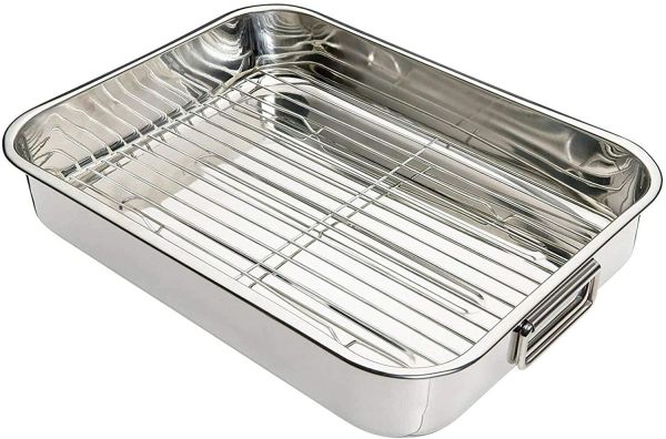 27.32,37 STAINLESS STEEL ROASTING TRAY OVEN BAKING ROASTER TIN GRILL RACK  NEW 